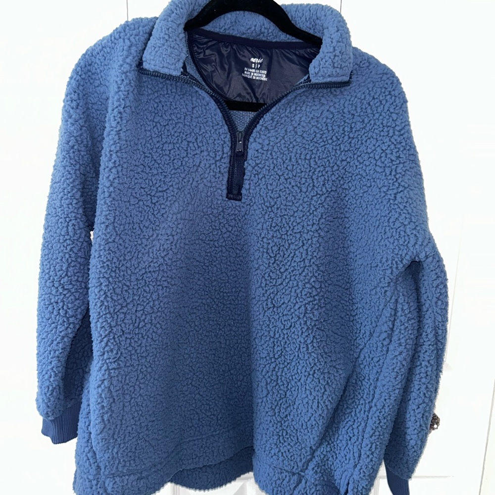 Navy sherpa quarter zip jacket